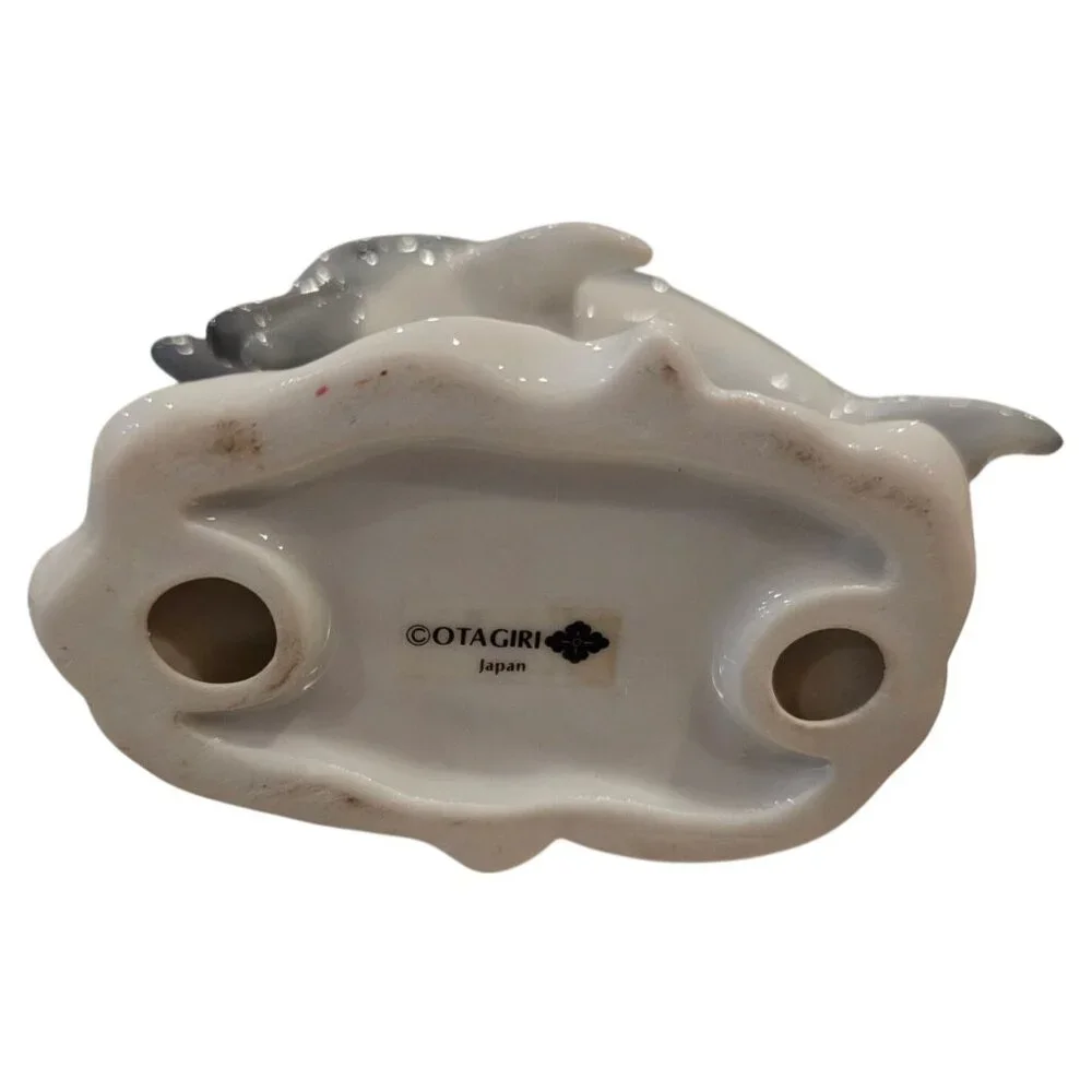 Otagiri Porcelain Gray Dolphins White Wave Figurine Figure Made in Japan Vintage